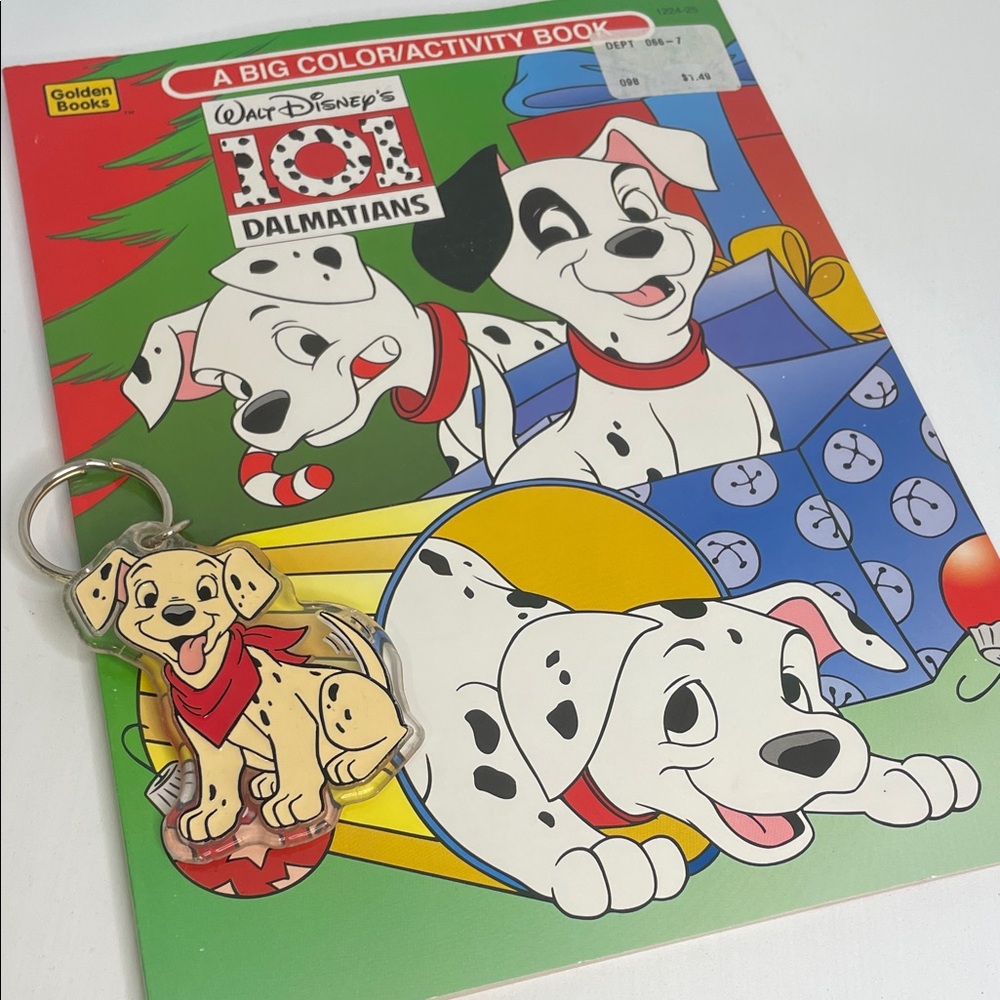 Disney 101 Dalmatians Vintage Keychain and Christmas Coloring Book 1995